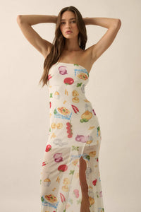 Mambo Italiano Printed Mesh Strapless Maxi Dress - ShopPromesa