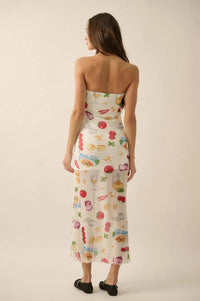 Mambo Italiano Printed Mesh Strapless Maxi Dress - ShopPromesa