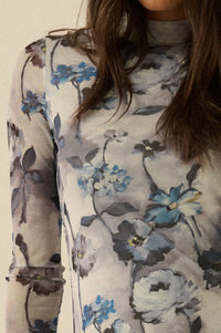 Watercolor Garden Floral Mesh Mock-Neck Midi Dress - ShopPromesa