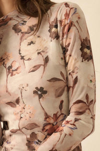 Watercolor Garden Floral Mesh Mock-Neck Midi Dress - ShopPromesa