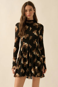 Sweet Bouquet Floral Honeycomb Mesh Mini Dress - ShopPromesa