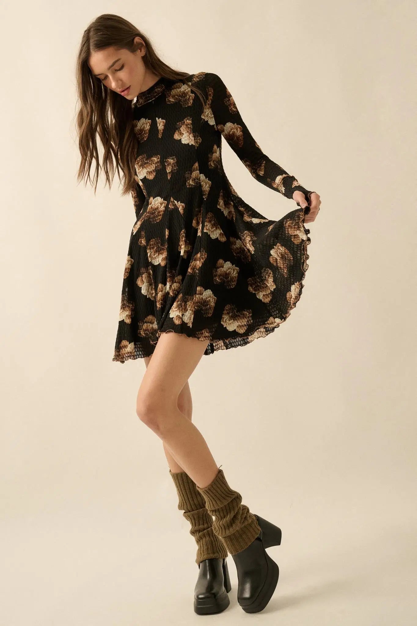 Sweet Bouquet Floral Honeycomb Mesh Mini Dress - ShopPromesa