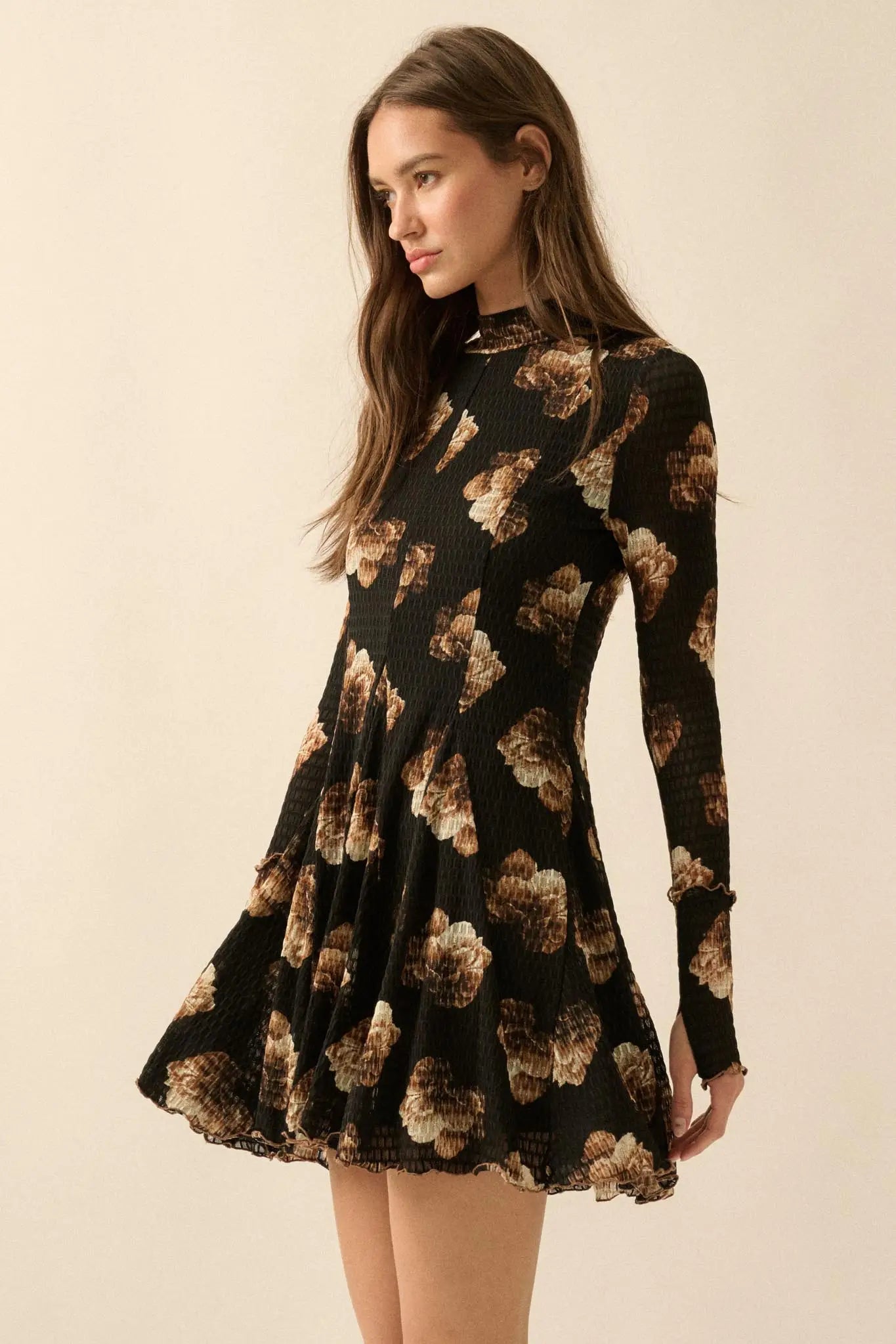 Sweet Bouquet Floral Honeycomb Mesh Mini Dress - ShopPromesa