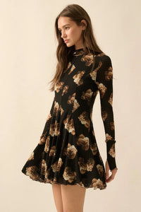 Sweet Bouquet Floral Honeycomb Mesh Mini Dress - ShopPromesa