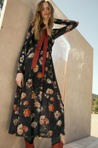 Antique Garden Floral Mesh Smocked Midi Dress - ShopPromesa