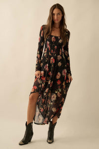 Antique Garden Floral Mesh Smocked Midi Dress - ShopPromesa