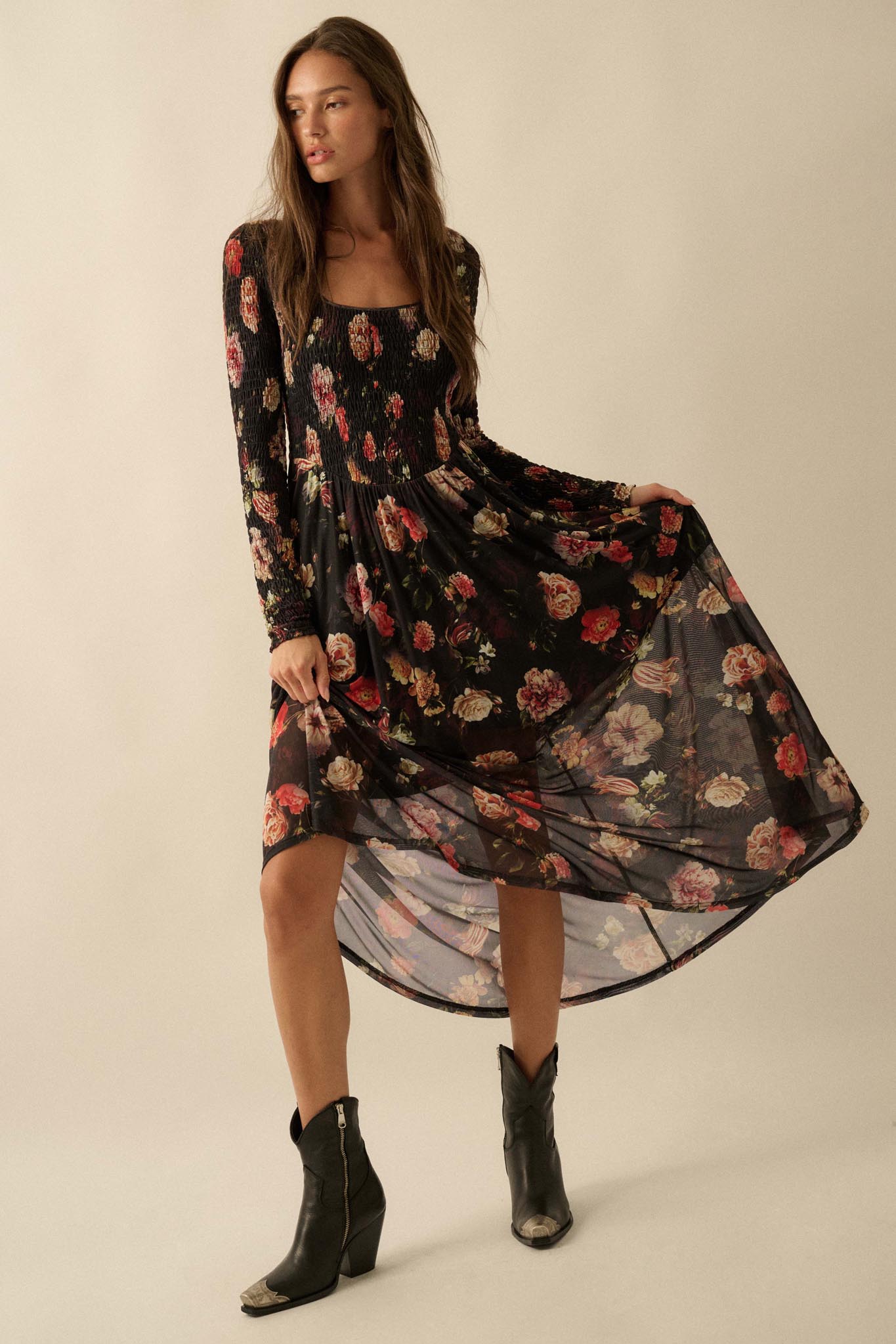 smocked mesh dress Sheer Smocked Slip Dress