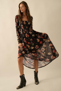 Antique Garden Floral Mesh Smocked Midi Dress - ShopPromesa
