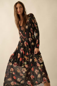 Antique Garden Floral Mesh Smocked Midi Dress - ShopPromesa