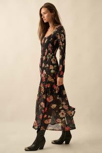 Antique Garden Floral Mesh Smocked Midi Dress - ShopPromesa