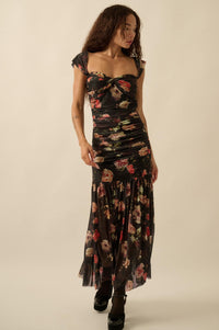 Nostalgic Beauty Floral Mesh Ruched Maxi Dress - ShopPromesa