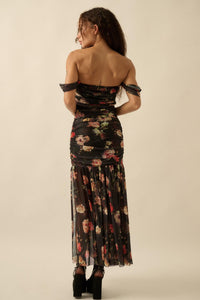 Nostalgic Beauty Floral Mesh Ruched Maxi Dress - ShopPromesa