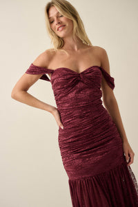 Siren Song Floral Lace Ruched Drop-Waist Maxi Dress - ShopPromesa