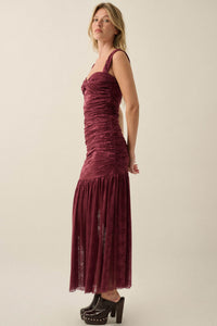 Siren Song Floral Lace Ruched Drop-Waist Maxi Dress - ShopPromesa