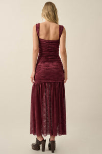 Siren Song Floral Lace Ruched Drop-Waist Maxi Dress - ShopPromesa