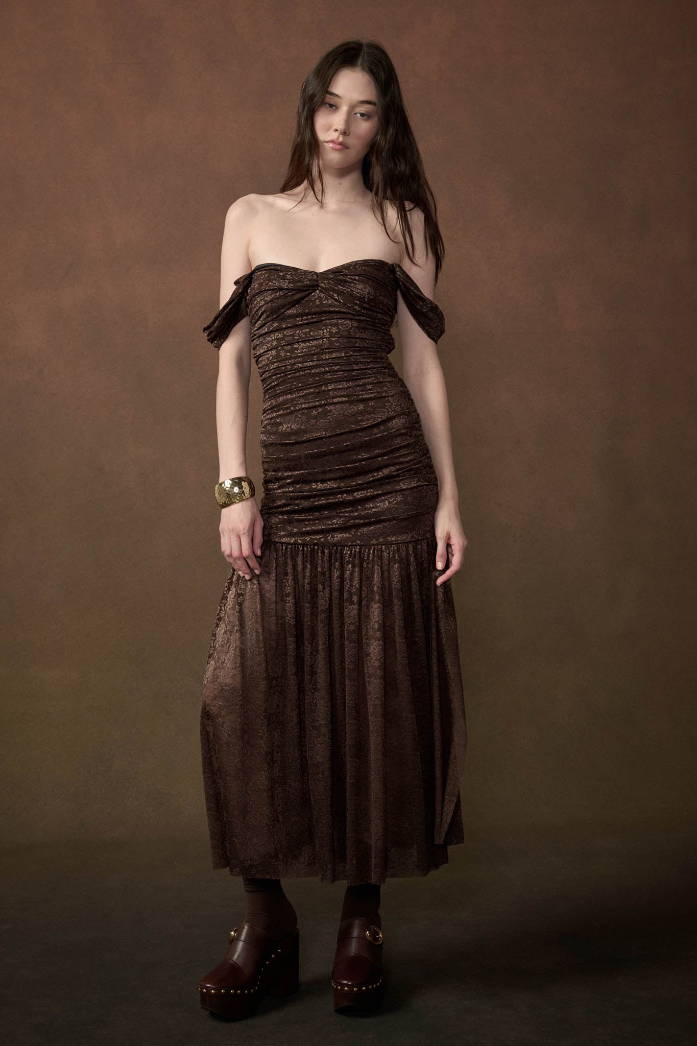 Siren Song Floral Lace Ruched Drop-Waist Maxi Dress - ShopPromesa
