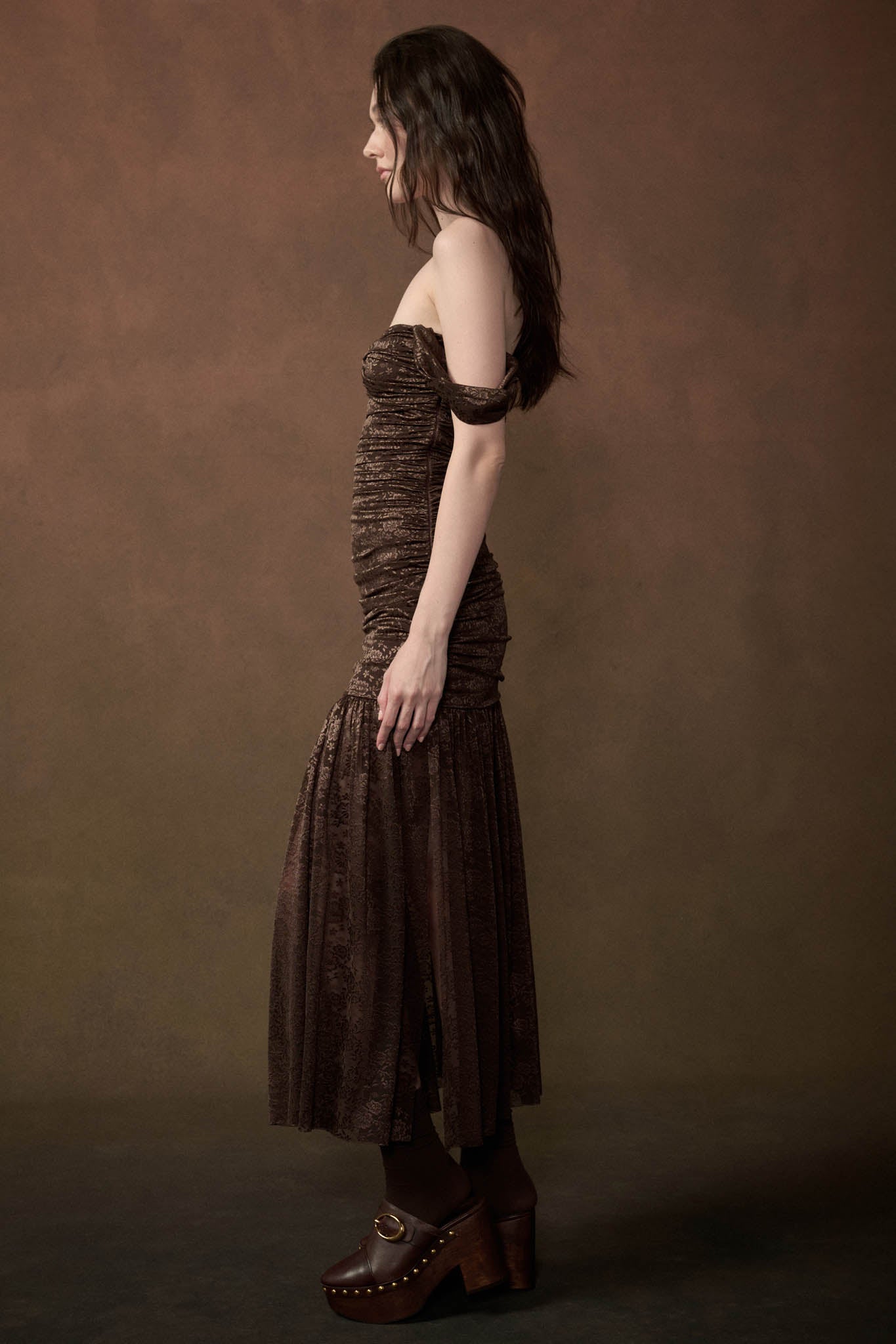 Siren Song Floral Lace Ruched Drop-Waist Maxi Dress - ShopPromesa