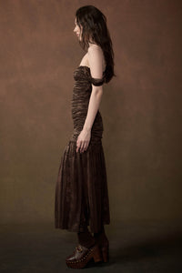Siren Song Floral Lace Ruched Drop-Waist Maxi Dress - ShopPromesa