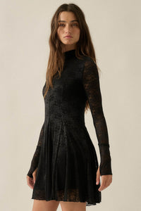 Spellbound Floral Lace Long-Sleeve Flare Mini Dress - ShopPromesa