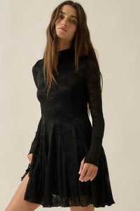 Spellbound Floral Lace Long-Sleeve Flare Mini Dress - ShopPromesa