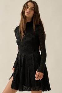 Spellbound Floral Lace Long-Sleeve Flare Mini Dress - ShopPromesa