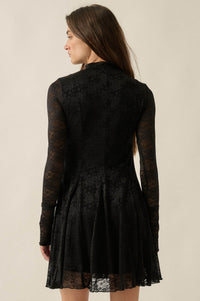 Spellbound Floral Lace Long-Sleeve Flare Mini Dress - ShopPromesa