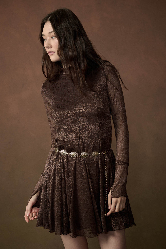 Spellbound Floral Lace Long-Sleeve Flare Mini Dress - ShopPromesa