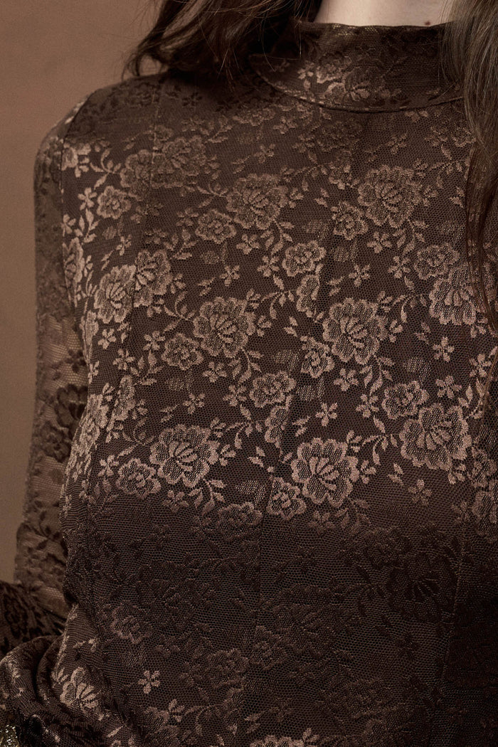Spellbound Floral Lace Long-Sleeve Flare Mini Dress - ShopPromesa
