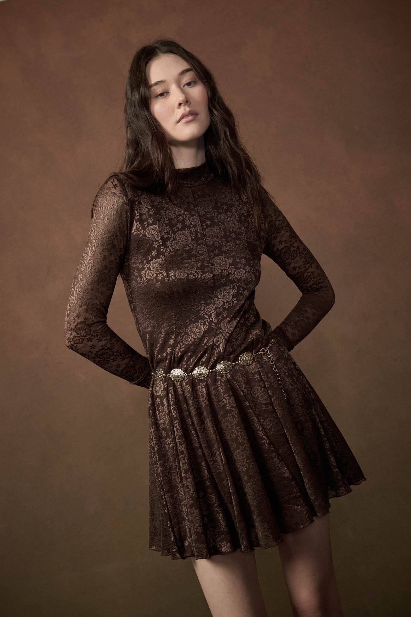 Spellbound Floral Lace Long-Sleeve Flare Mini Dress - ShopPromesa
