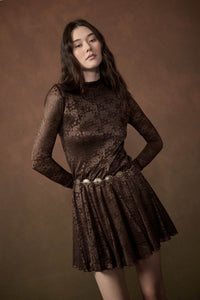 Spellbound Floral Lace Long-Sleeve Flare Mini Dress - ShopPromesa
