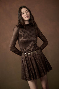 Spellbound Floral Lace Long-Sleeve Flare Mini Dress - ShopPromesa