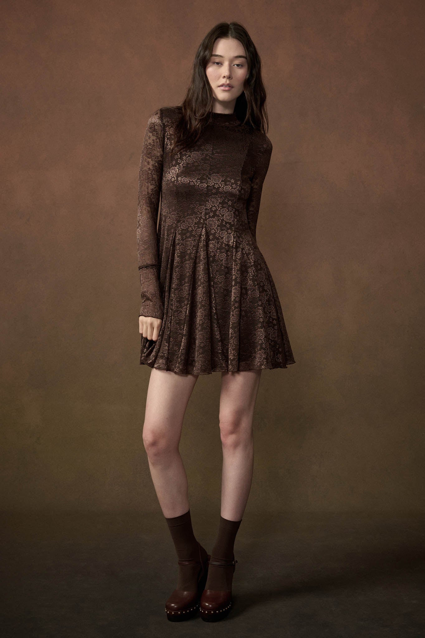 Spellbound Floral Lace Long-Sleeve Flare Mini Dress - ShopPromesa