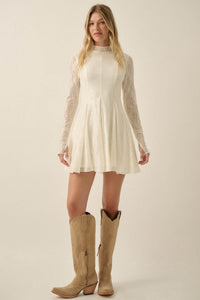 Spellbound Floral Lace Long-Sleeve Flare Mini Dress - ShopPromesa