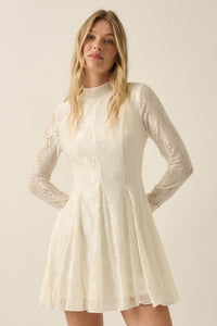 Spellbound Floral Lace Long-Sleeve Flare Mini Dress - ShopPromesa