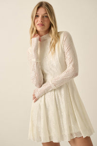 Spellbound Floral Lace Long-Sleeve Flare Mini Dress - ShopPromesa