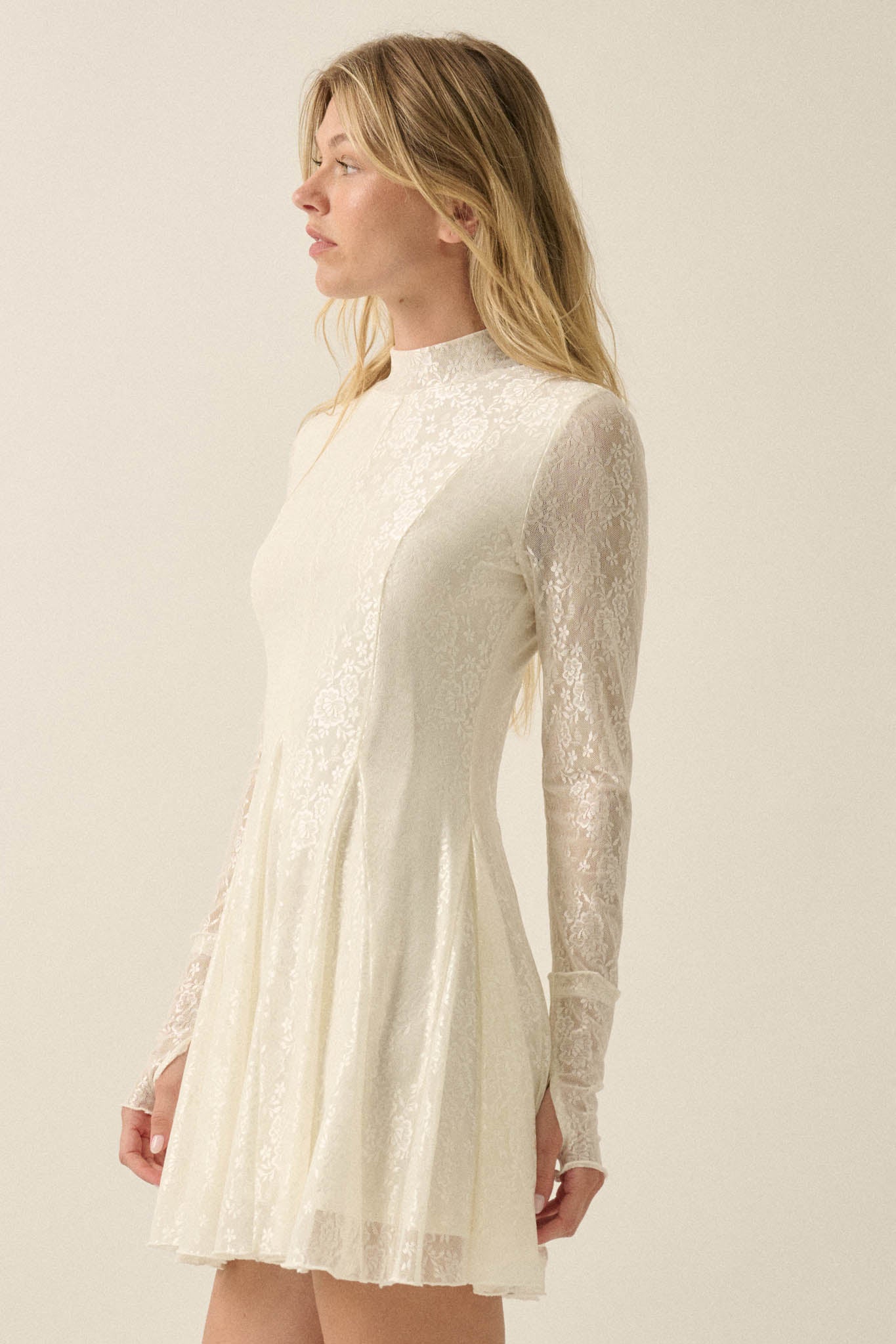 Spellbound Floral Lace Long-Sleeve Flare Mini Dress - ShopPromesa