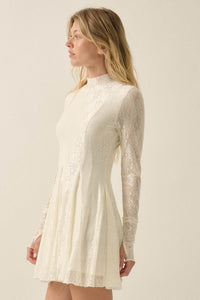 Spellbound Floral Lace Long-Sleeve Flare Mini Dress - ShopPromesa