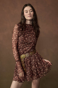 Magical Garden Floral Mesh Long-Sleeve Mini Dress - ShopPromesa