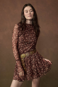 Magical Garden Floral Mesh Long-Sleeve Mini Dress - ShopPromesa