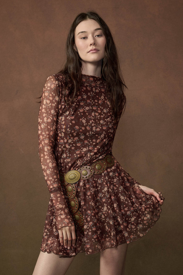 Magical Garden Floral Mesh Long-Sleeve Mini Dress - ShopPromesa