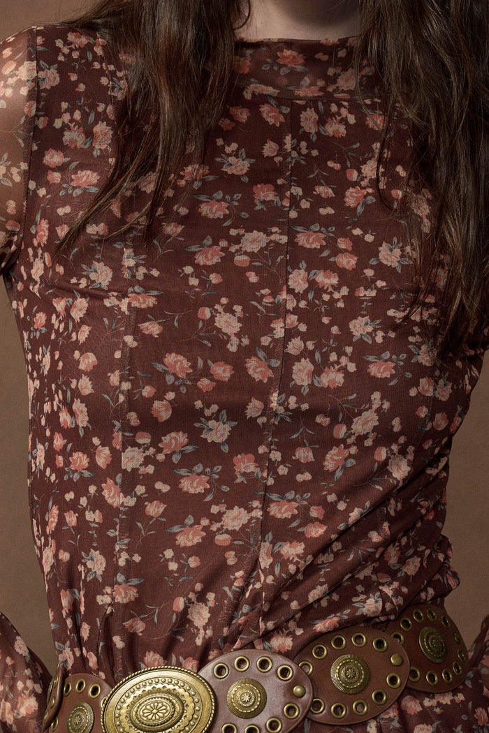 Magical Garden Floral Mesh Long-Sleeve Mini Dress - ShopPromesa