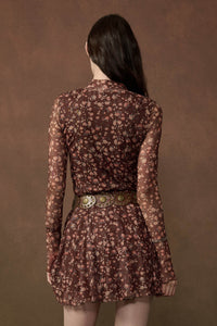 Magical Garden Floral Mesh Long-Sleeve Mini Dress - ShopPromesa