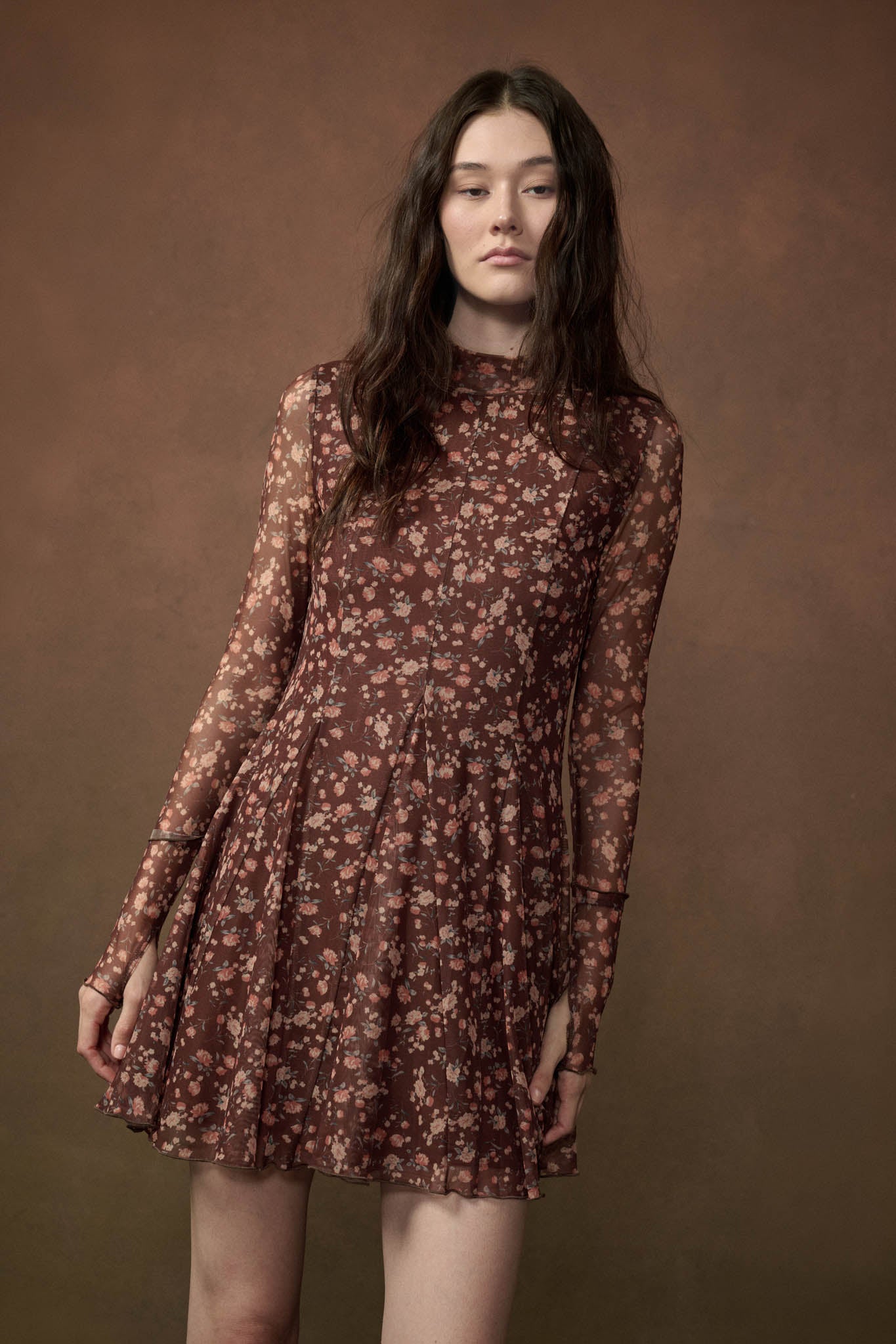 Magical Garden Floral Mesh Long-Sleeve Mini Dress - ShopPromesa