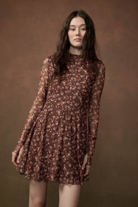 Magical Garden Floral Mesh Long-Sleeve Mini Dress - ShopPromesa