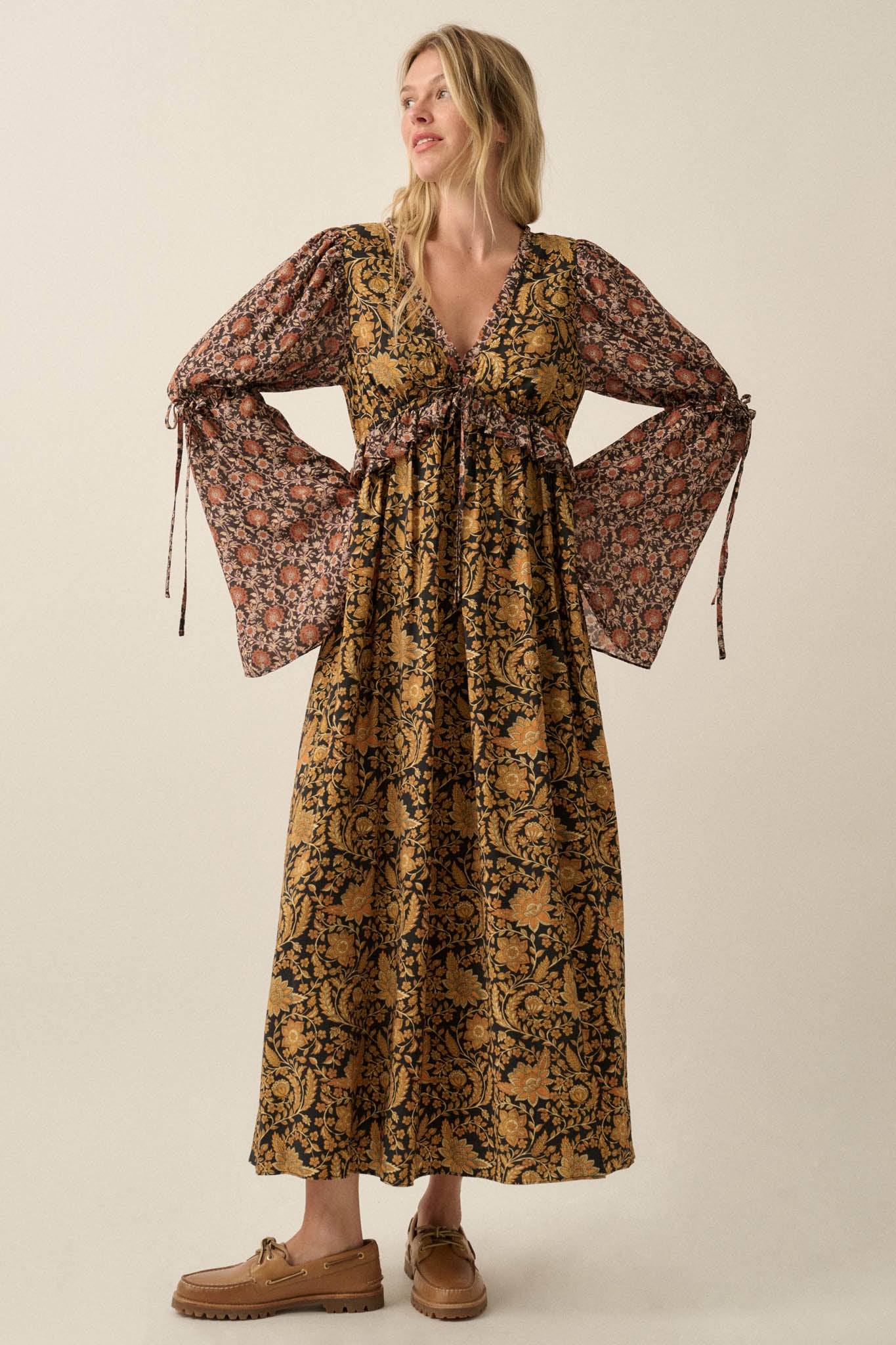 Wildflower Junction Floral Bell-Sleeve Maxi Dress - ShopPromesa