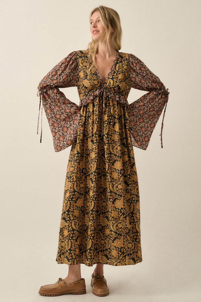 Wildflower Junction Floral Bell-Sleeve Maxi Dress - ShopPromesa