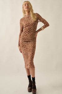 Doe Eyed Deer-Print Mesh Ruched Midi Dress - ShopPromesa