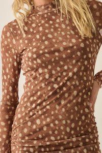 Doe Eyed Deer-Print Mesh Ruched Midi Dress - ShopPromesa
