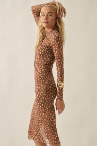 Doe Eyed Deer-Print Mesh Ruched Midi Dress - ShopPromesa