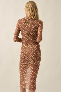 Doe Eyed Deer-Print Mesh Ruched Midi Dress - ShopPromesa